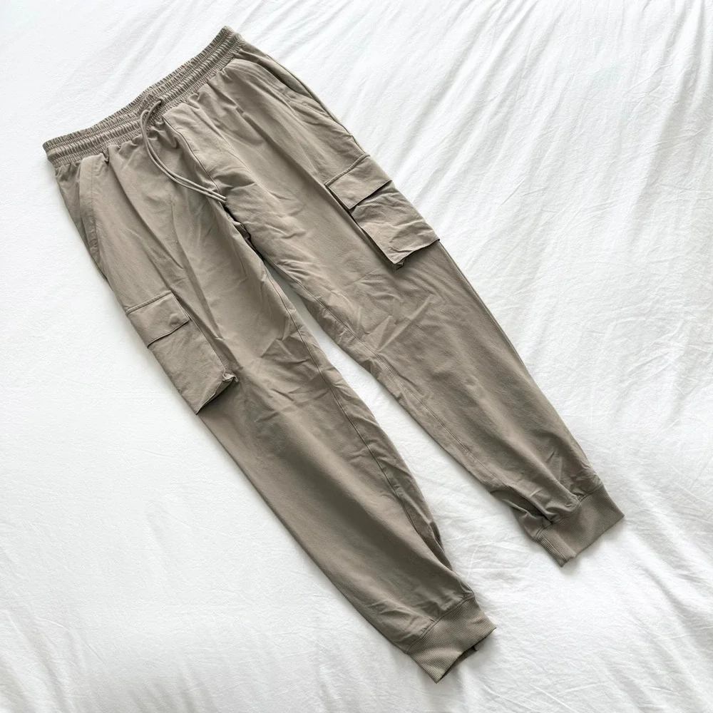 Alo Yoga Cargo Jogger Pants Taupe High Rise Drawstring Performance Large